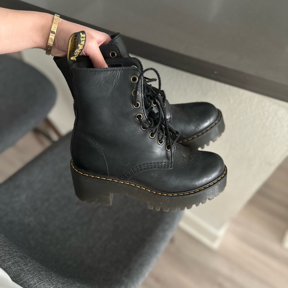 Black Combat Boots with Chunky Sole and Lace-Up Design